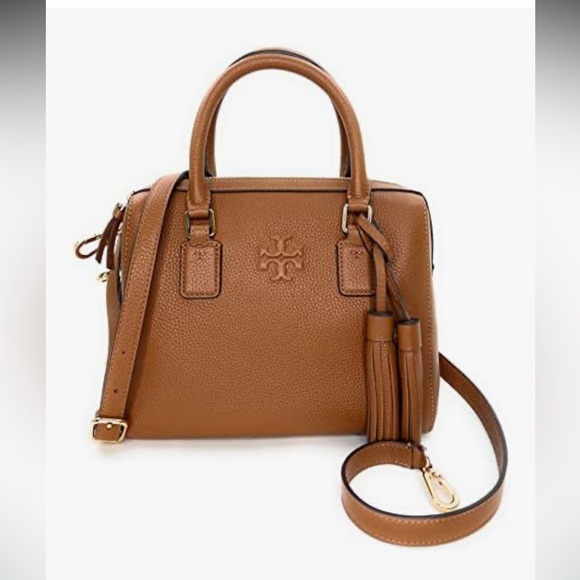 Tory Burch Thea Web Brown Leather Satchel Crossbody - Picture 1 of 12